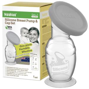 Haakaa Manual Breast Pump with Base 4 Fl Oz/100ml+Lid(Gray)
