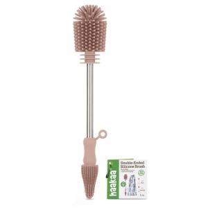 haakaa Cleaning Brush Silicone Bottle Brush Double-Ended Soft Silicone Bristles for Breast Pumps, Breast Milk Collectors, Baby Bottles, Teats, Breastmilk Storage Bags, Pea Green-1pk(Pink)