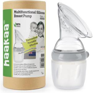 haakaa Gen.3 Manual Breast Pump Upgraded Multifuctional Silicone Breast Pump for Breastfeeding Moms to Collect Breast Milk Reusable(5.4oz/160ml, Grey)