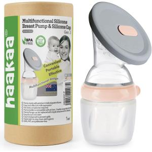 haakaa Gen.3 Manual Breast Pump with Silicone Lid Multifuctional Silicone Breast Pump Breast Milk Collector Breast Milk Catcher Breast Milk Saver Breastfeeding Essentials,BPA Free (5.4oz/160ml, Peach)