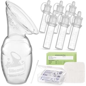 haakaa Manual Breast Pump 5oz/150ml & Silicone Colostrum Collector Kit Ready-to-Use Pack (0.1oz/4ml, 6pcs)(4 Ounce (100 ml))
