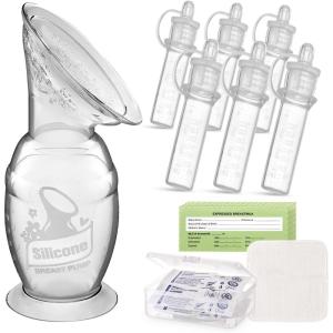 haakaa Manual Breast Pump 5oz/150ml & Silicone Colostrum Collector Kit Ready-to-Use Pack (0.1oz/4ml, 6pcs)(5 Ounce (150 ml))