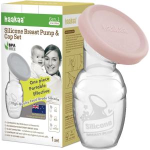 haakaa Manual Breast Pump Breastfeeding Pump with Food Grade Silicone Cap (Grey) 4oz/100ml(Blush)