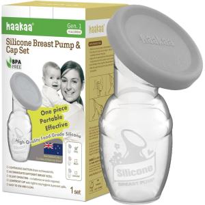 haakaa Manual Breast Pump Breastfeeding Pump with Food Grade Silicone Cap (Grey) 4oz/100ml(Gray)