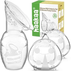 haakaa Manual Breast Pump for Breastfeeding 4oz/100ml and Ladybug Milk Collector 2.5oz/75ml Combo, Food-Grade Silicone(3 Piece Set)