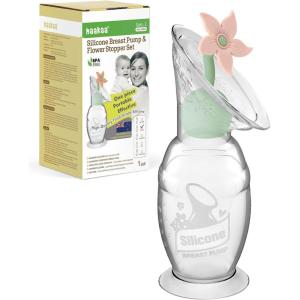 haakaa Manual Breast Pump with Flower Stopper Set, Gen.2 Silicone Hand Pump with Suction Base, BPA Free (4oz/100ml, Lavender)(Blush)