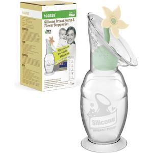 haakaa Manual Breast Pump with Flower Stopper Set, Gen.2 Silicone Hand Pump with Suction Base, BPA Free (4oz/100ml, Lavender)(Oat)
