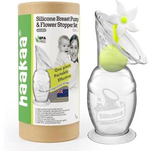 haakaa Manual Breast Pump with Flower Stopper Set, Gen.2 Silicone Hand Pump with Suction Base, BPA Free (4oz/100ml, Lavender)(White)