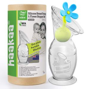 haakaa Manual Breast Pump with Suction Bottom and White Stopper (4oz/100ml)(Blue)