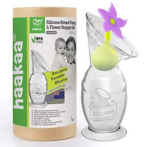 haakaa Manual Breast Pump with Suction Bottom and White Stopper (4oz/100ml)(Purple)