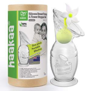 haakaa Manual Breast Pump with Suction Bottom and White Stopper (4oz/100ml)(White)