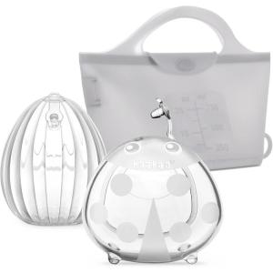 haakaa Milk Collector Set – 75ml Shell Pump, 75ml Milk Collector & 750ml Steriliser Bag – Hands-Free Wearable Breast Pump, Passive Silicone Milk Catcher for Breastfeeding Mom(Grey)