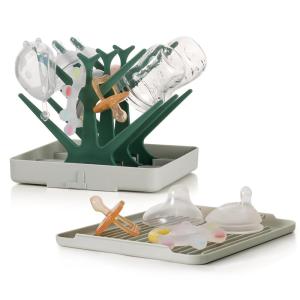 haakaa Portable Baby Bottle Drying Rack with Tray, Space Saving Bottle Drying Tree for Bottles/Pump Parts/Pacifiers,Easy-Store Dryer Rack Great for Home & Travel, BPA Free (Grey)(Forest Green)