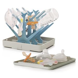 haakaa Portable Baby Bottle Drying Rack with Tray, Space Saving Bottle Drying Tree for Bottles/Pump Parts/Pacifiers,Easy-Store Dryer Rack Great for Home & Travel, BPA Free (Grey)(Sky Blue)