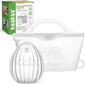 haakaa Wearable Silicone Breast Pump with Steriliser Bag, 2-in-1 Hands-Free Passive Breast Milk Catcher for Nursing Mom, Breastfeeding Essentials, 75ml Shell Pumps & 1 Steriliser Bag – Grey(Clear+frosted)
