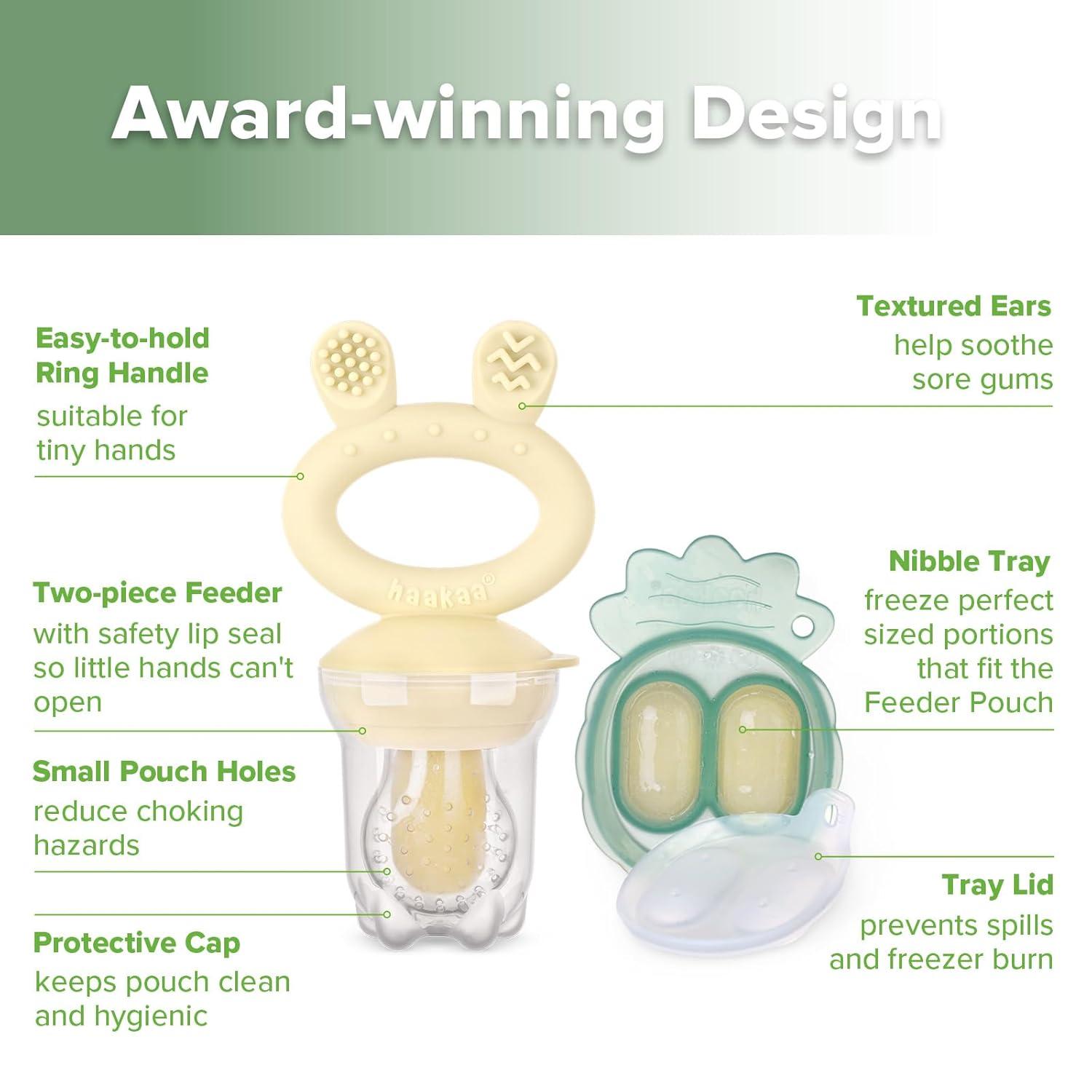image:imageHaakaa Baby Fruit Food Feeder amp Mini Freezer Nibble Tray Combo Breastmilk Popsicle Molds for Baby Cooling Relief BPA Free Silicone Feeder for Safe Infant Self Feeding 4 Month BlushOat