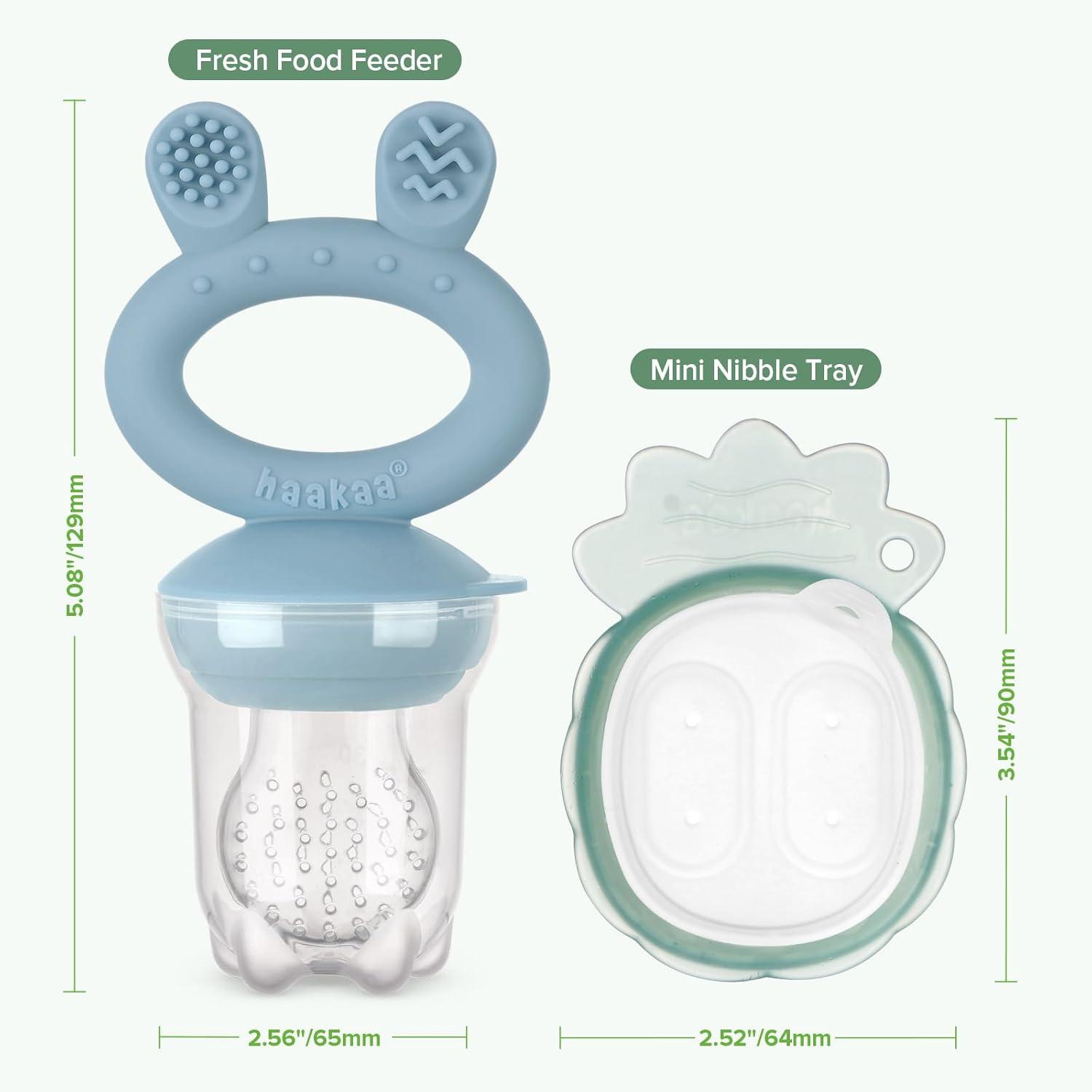 image:imageHaakaa Baby Fruit Food Feeder amp Mini Freezer Nibble Tray Combo Breastmilk Popsicle Molds for Baby Cooling Relief BPA Free Silicone Feeder for Safe Infant Self Feeding 4 Month BlushSky Blue