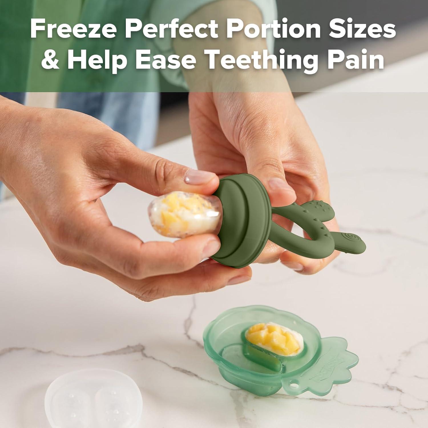 image:imageHaakaa Baby Fruit Food Feeder amp Mini Freezer Nibble Tray Combo Breastmilk Popsicle Molds for Baby Cooling Relief BPA Free Silicone Feeder for Safe Infant Self Feeding 4 Month BlushOliveGreen