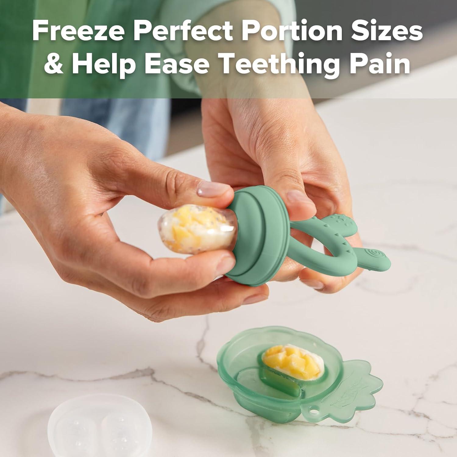 image:imageHaakaa Baby Fruit Food Feeder amp Mini Freezer Nibble Tray Combo Breastmilk Popsicle Molds for Baby Cooling Relief BPA Free Silicone Feeder for Safe Infant Self Feeding 4 Month BlushPea Green