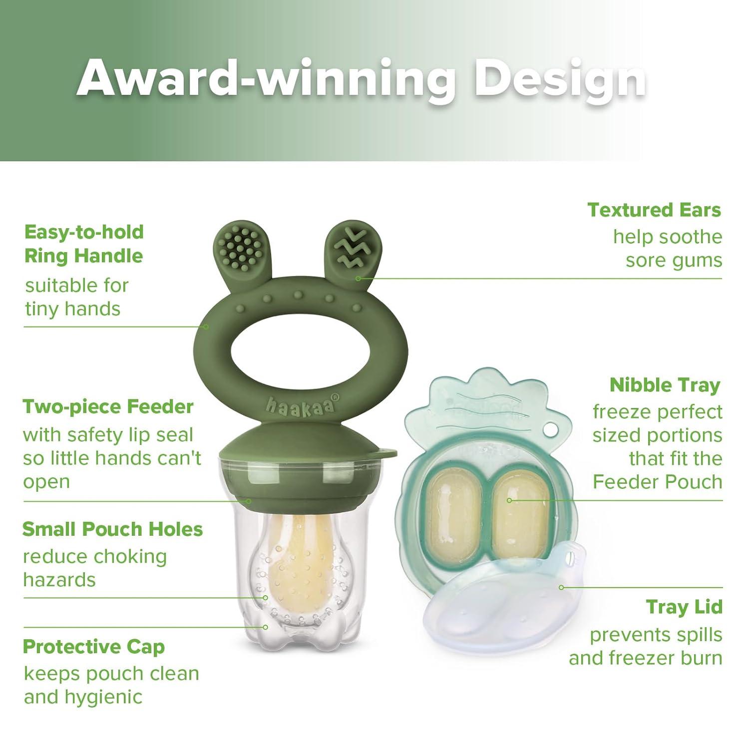 image:imageHaakaa Baby Fruit Food Feeder amp Mini Freezer Nibble Tray Combo Breastmilk Popsicle Molds for Baby Cooling Relief BPA Free Silicone Feeder for Safe Infant Self Feeding 4 Month BlushOliveGreen