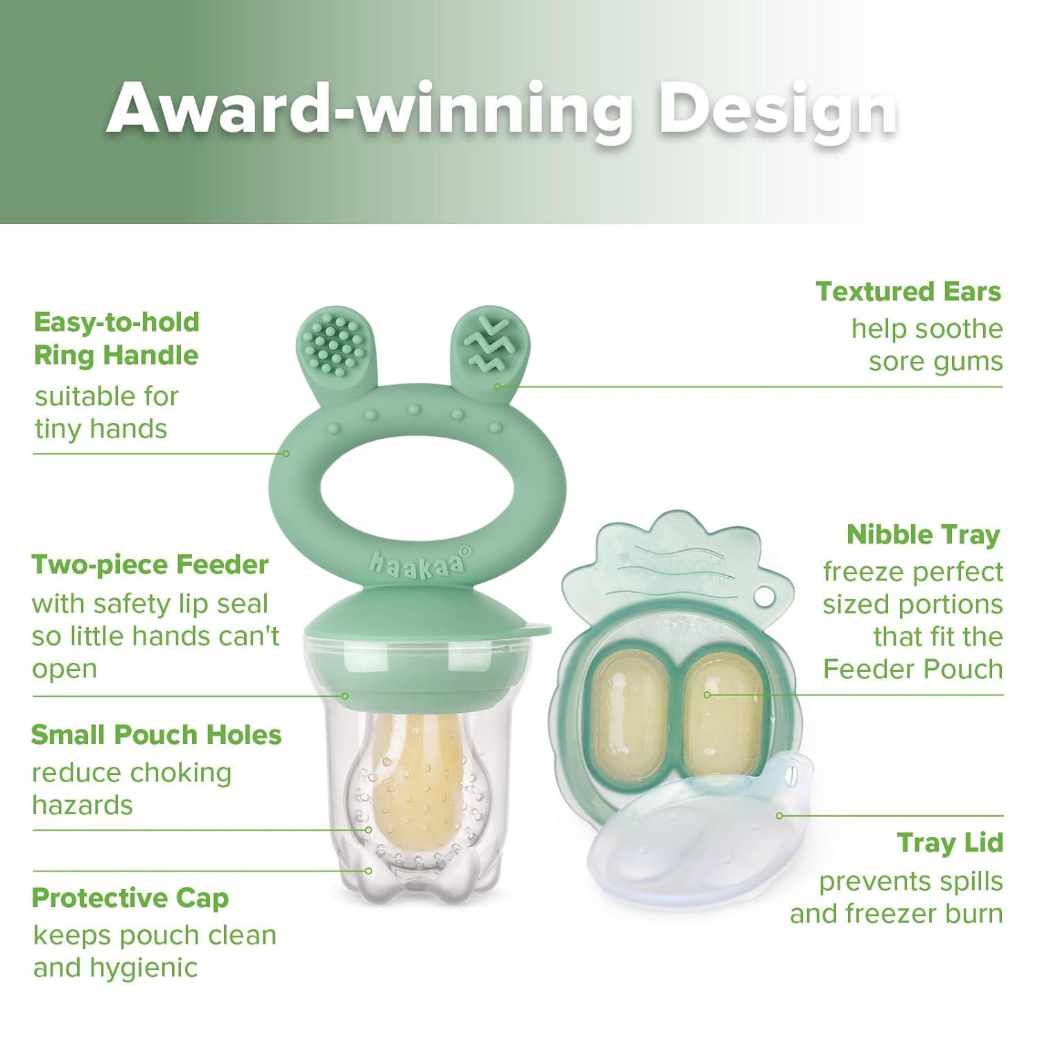 image:imageHaakaa Baby Fruit Food Feeder amp Mini Freezer Nibble Tray Combo Breastmilk Popsicle Molds for Baby Cooling Relief BPA Free Silicone Feeder for Safe Infant Self Feeding 4 Month BlushPea Green