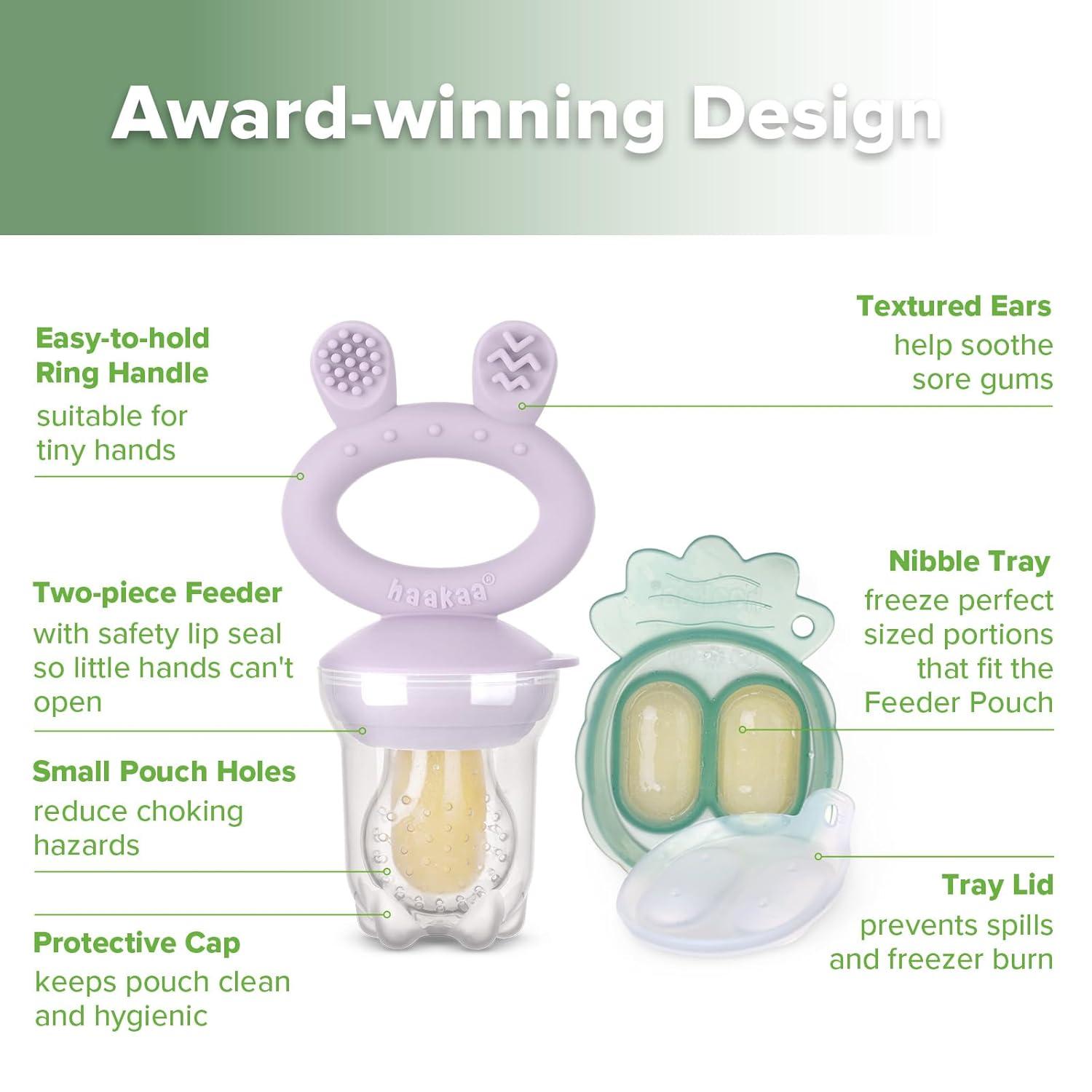 image:imageHaakaa Baby Fruit Food Feeder amp Mini Freezer Nibble Tray Combo Breastmilk Popsicle Molds for Baby Cooling Relief BPA Free Silicone Feeder for Safe Infant Self Feeding 4 Month BlushLavender