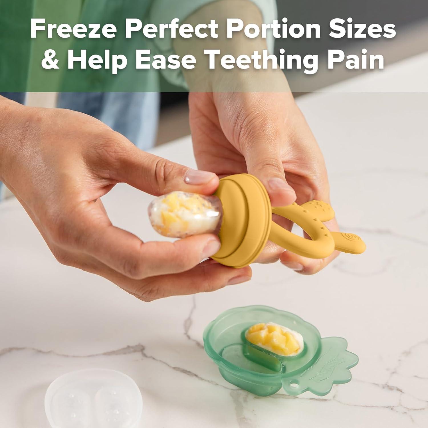 image:imageHaakaa Baby Fruit Food Feeder amp Mini Freezer Nibble Tray Combo Breastmilk Popsicle Molds for Baby Cooling Relief BPA Free Silicone Feeder for Safe Infant Self Feeding 4 Month BlushMustard