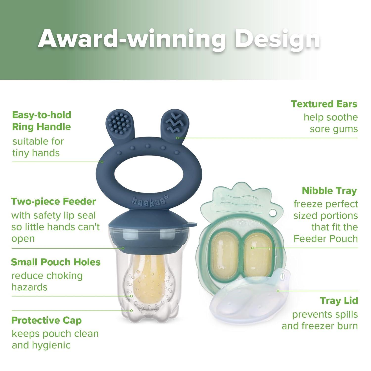 image:imageHaakaa Baby Fruit Food Feeder amp Mini Freezer Nibble Tray Combo Breastmilk Popsicle Molds for Baby Cooling Relief BPA Free Silicone Feeder for Safe Infant Self Feeding 4 Month BlushSteel Blue