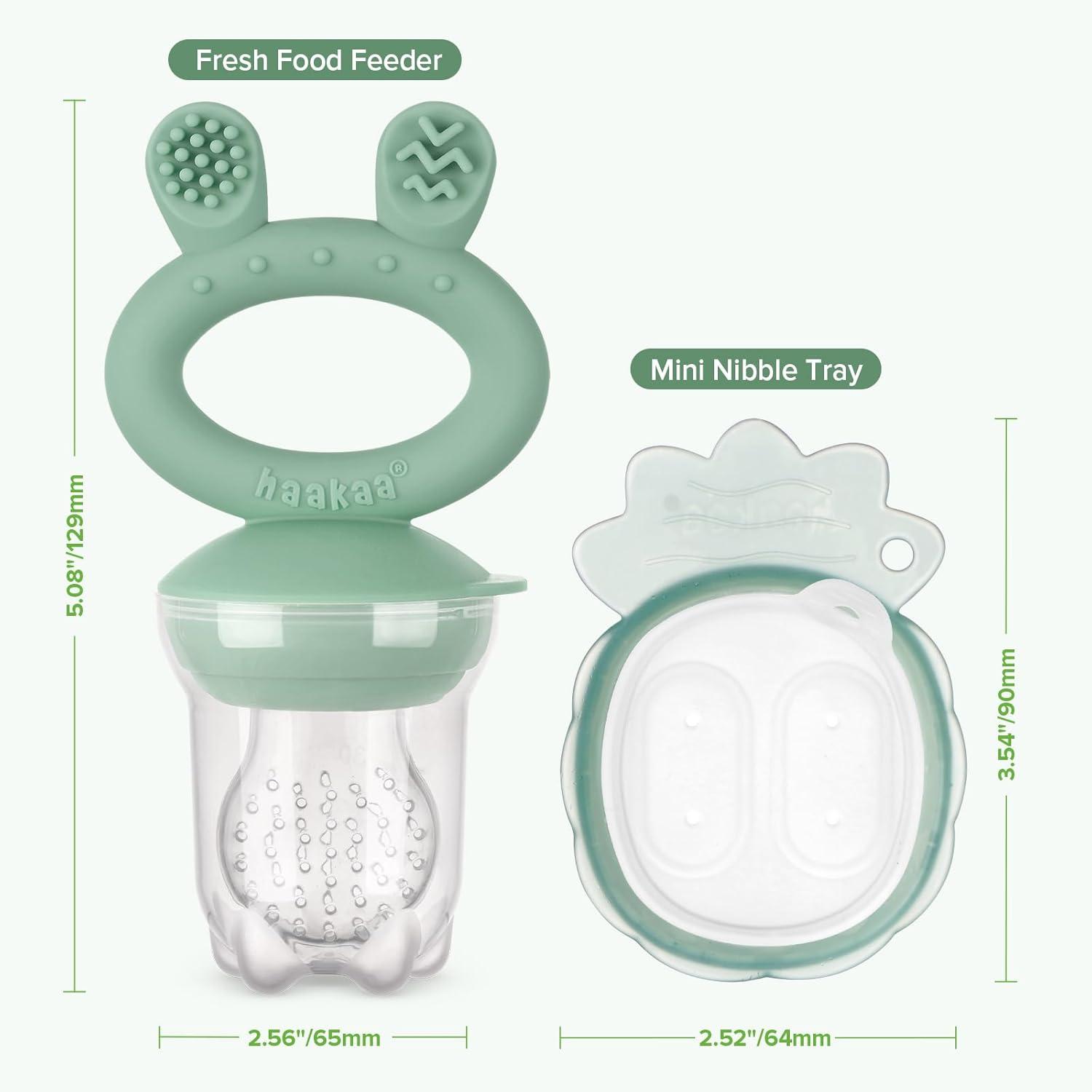 image:imageHaakaa Baby Fruit Food Feeder amp Mini Freezer Nibble Tray Combo Breastmilk Popsicle Molds for Baby Cooling Relief BPA Free Silicone Feeder for Safe Infant Self Feeding 4 Month BlushPea Green
