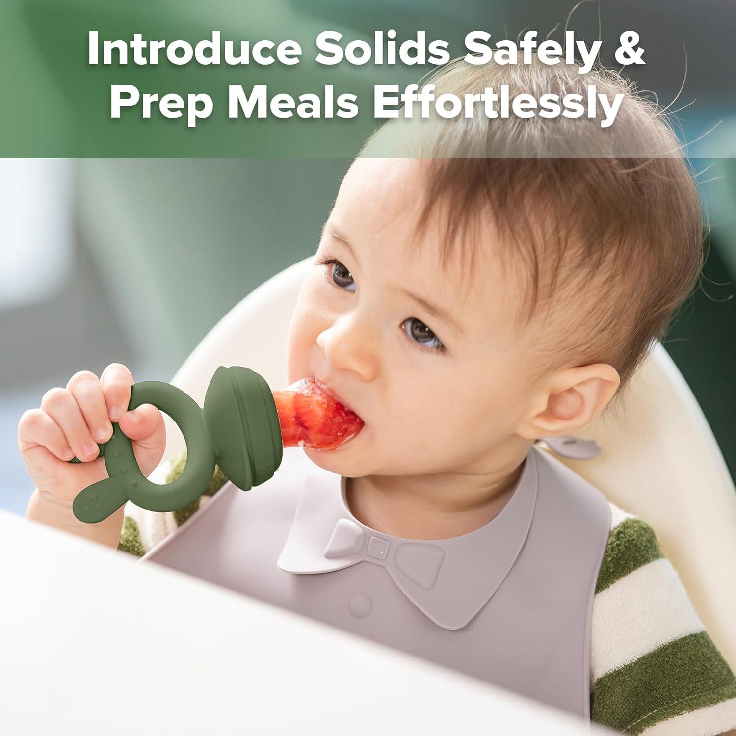 image:imageHaakaa Baby Fruit Food Feeder amp Mini Freezer Nibble Tray Combo Breastmilk Popsicle Molds for Baby Cooling Relief BPA Free Silicone Feeder for Safe Infant Self Feeding 4 Month BlushOliveGreen