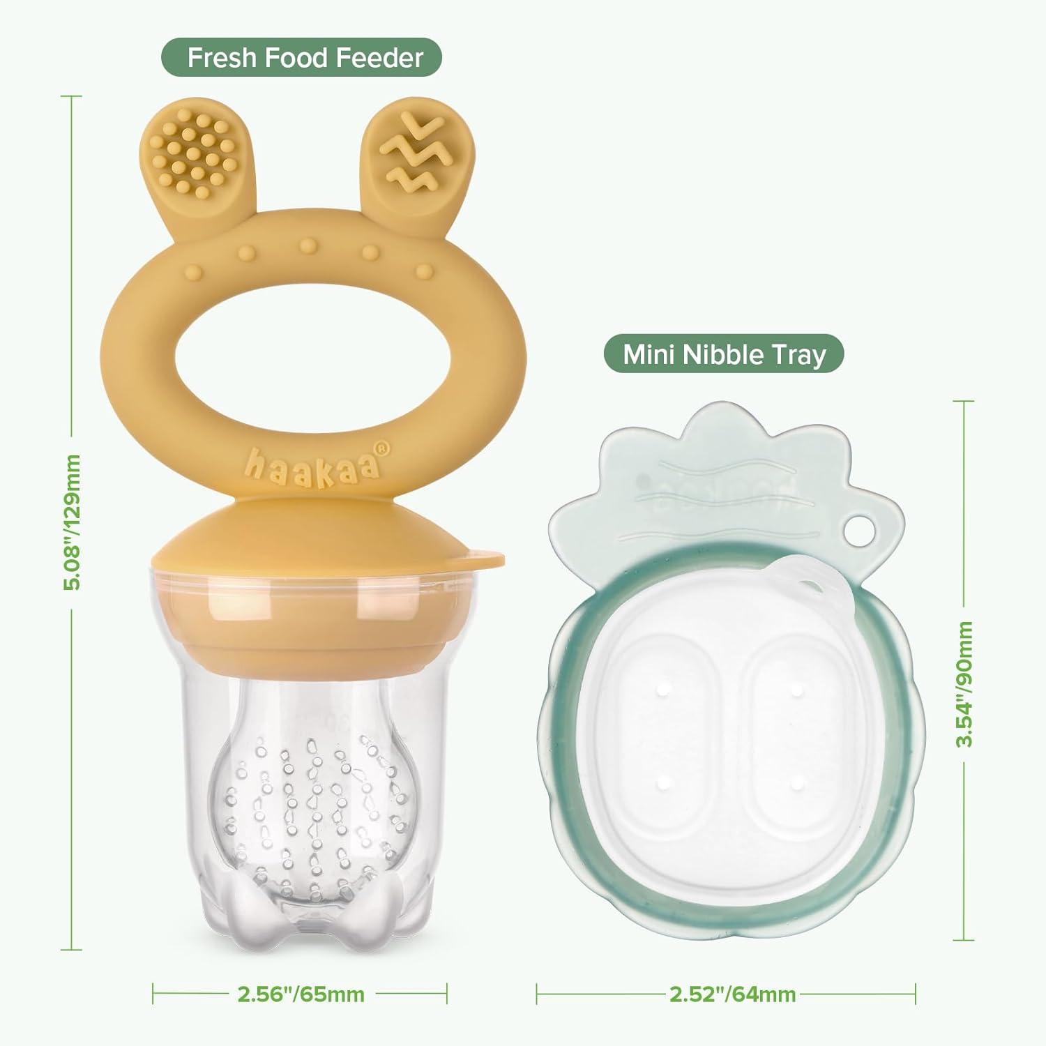 image:imageHaakaa Baby Fruit Food Feeder amp Mini Freezer Nibble Tray Combo Breastmilk Popsicle Molds for Baby Cooling Relief BPA Free Silicone Feeder for Safe Infant Self Feeding 4 Month BlushMustard