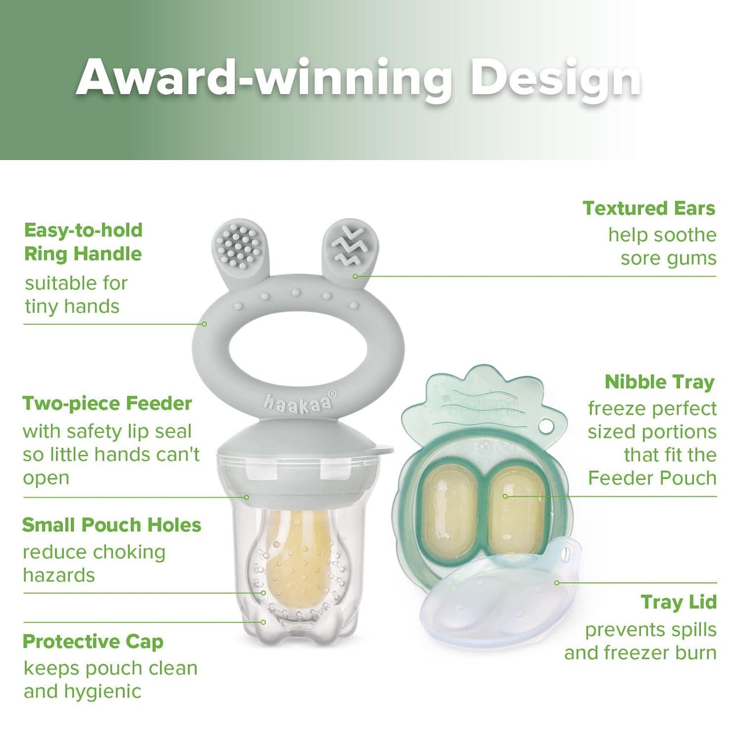 image:imageHaakaa Baby Fruit Food Feeder amp Mini Freezer Nibble Tray Combo Breastmilk Popsicle Molds for Baby Cooling Relief BPA Free Silicone Feeder for Safe Infant Self Feeding 4 Month BlushSlate Grey