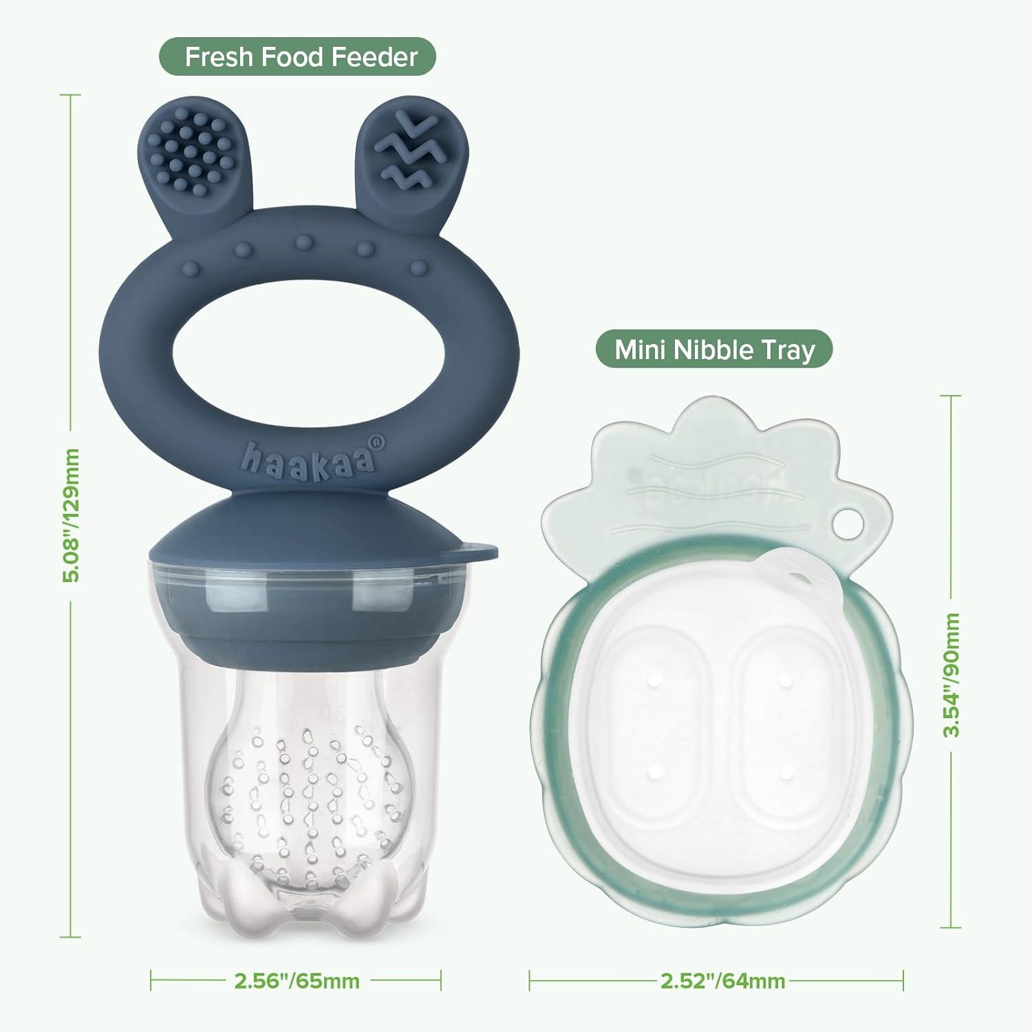 image:imageHaakaa Baby Fruit Food Feeder amp Mini Freezer Nibble Tray Combo Breastmilk Popsicle Molds for Baby Cooling Relief BPA Free Silicone Feeder for Safe Infant Self Feeding 4 Month BlushSteel Blue