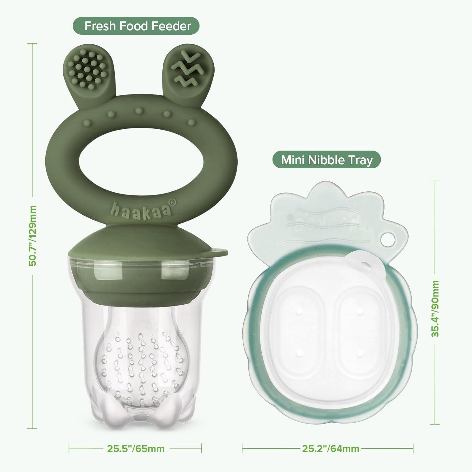 image:imageHaakaa Baby Fruit Food Feeder amp Mini Freezer Nibble Tray Combo Breastmilk Popsicle Molds for Baby Cooling Relief BPA Free Silicone Feeder for Safe Infant Self Feeding 4 Month BlushOliveGreen