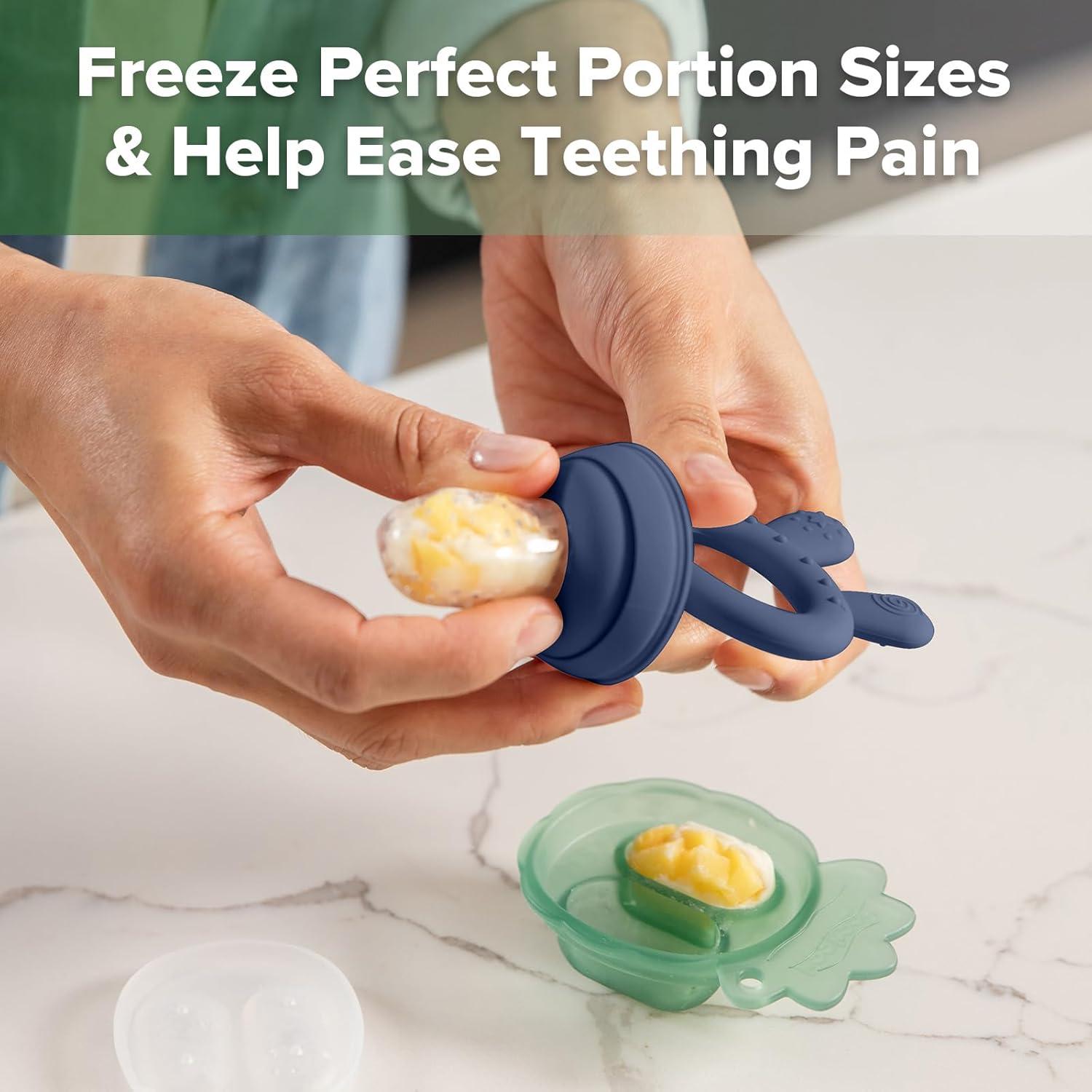 image:imageHaakaa Baby Fruit Food Feeder amp Mini Freezer Nibble Tray Combo Breastmilk Popsicle Molds for Baby Cooling Relief BPA Free Silicone Feeder for Safe Infant Self Feeding 4 Month BlushSteel Blue