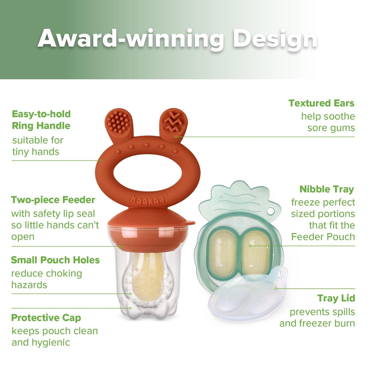 image:imageHaakaa Baby Fruit Food Feeder amp Mini Freezer Nibble Tray Combo Breastmilk Popsicle Molds for Baby Cooling Relief BPA Free Silicone Feeder for Safe Infant Self Feeding 4 Month BlushCopper