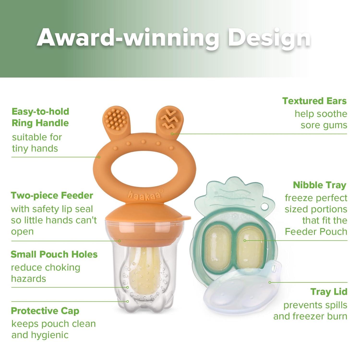 image:imageHaakaa Baby Fruit Food Feeder amp Mini Freezer Nibble Tray Combo Breastmilk Popsicle Molds for Baby Cooling Relief BPA Free Silicone Feeder for Safe Infant Self Feeding 4 Month BlushPumpkin