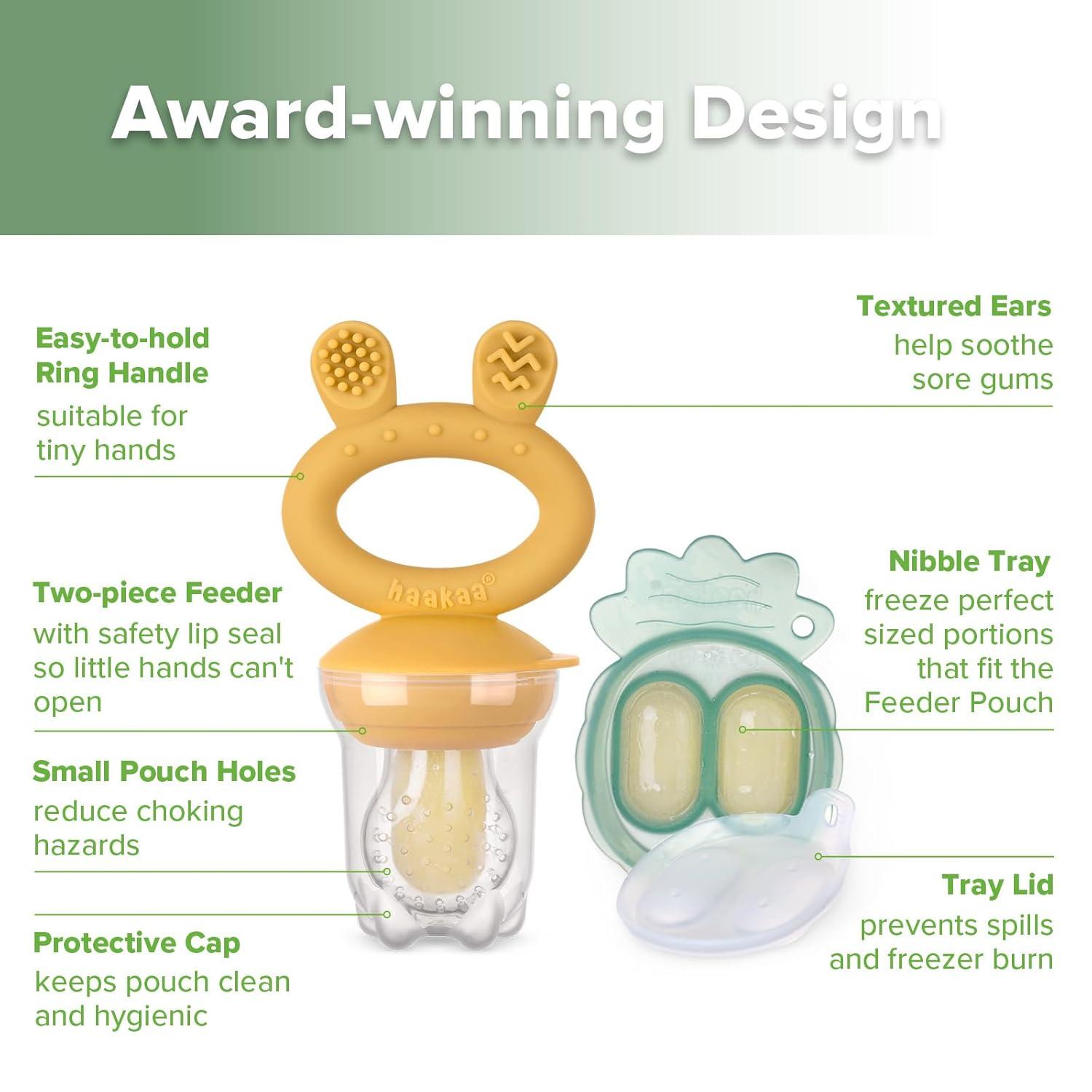 image:imageHaakaa Baby Fruit Food Feeder amp Mini Freezer Nibble Tray Combo Breastmilk Popsicle Molds for Baby Cooling Relief BPA Free Silicone Feeder for Safe Infant Self Feeding 4 Month BlushMustard