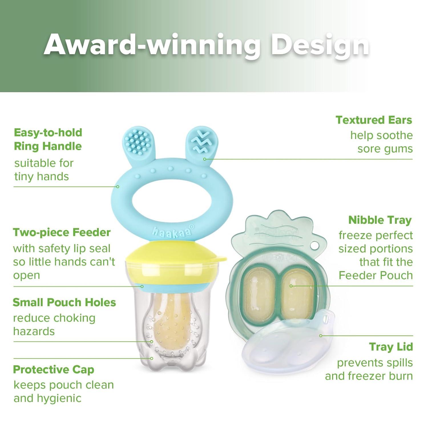 image:imageHaakaa Baby Fruit Food Feeder amp Mini Freezer Nibble Tray Combo Breastmilk Popsicle Molds for Baby Cooling Relief BPA Free Silicone Feeder for Safe Infant Self Feeding 4 Month BlushBlue