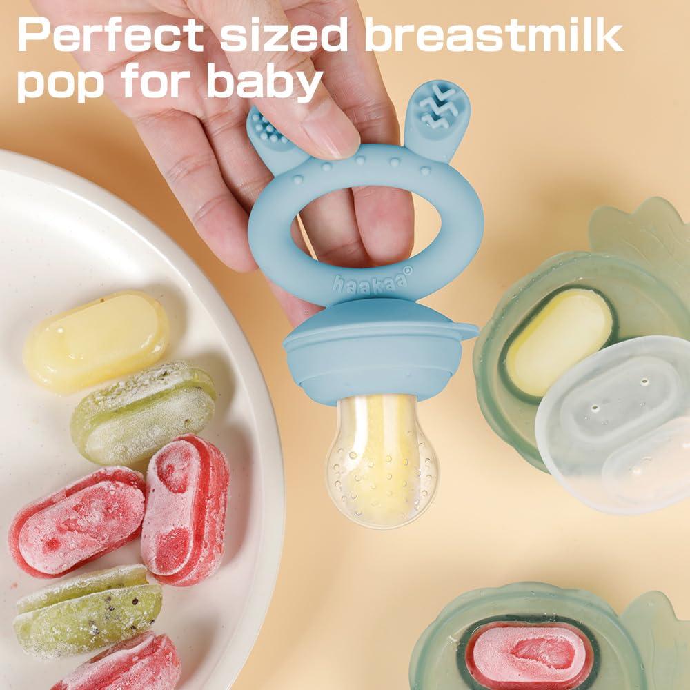 image:imageHaakaa Baby Fruit Food Feeder amp Mini Freezer Nibble Tray Combo Breastmilk Popsicle Molds for Baby Cooling Relief BPA Free Silicone Feeder for Safe Infant Self Feeding 4 Month BlushSky Blue