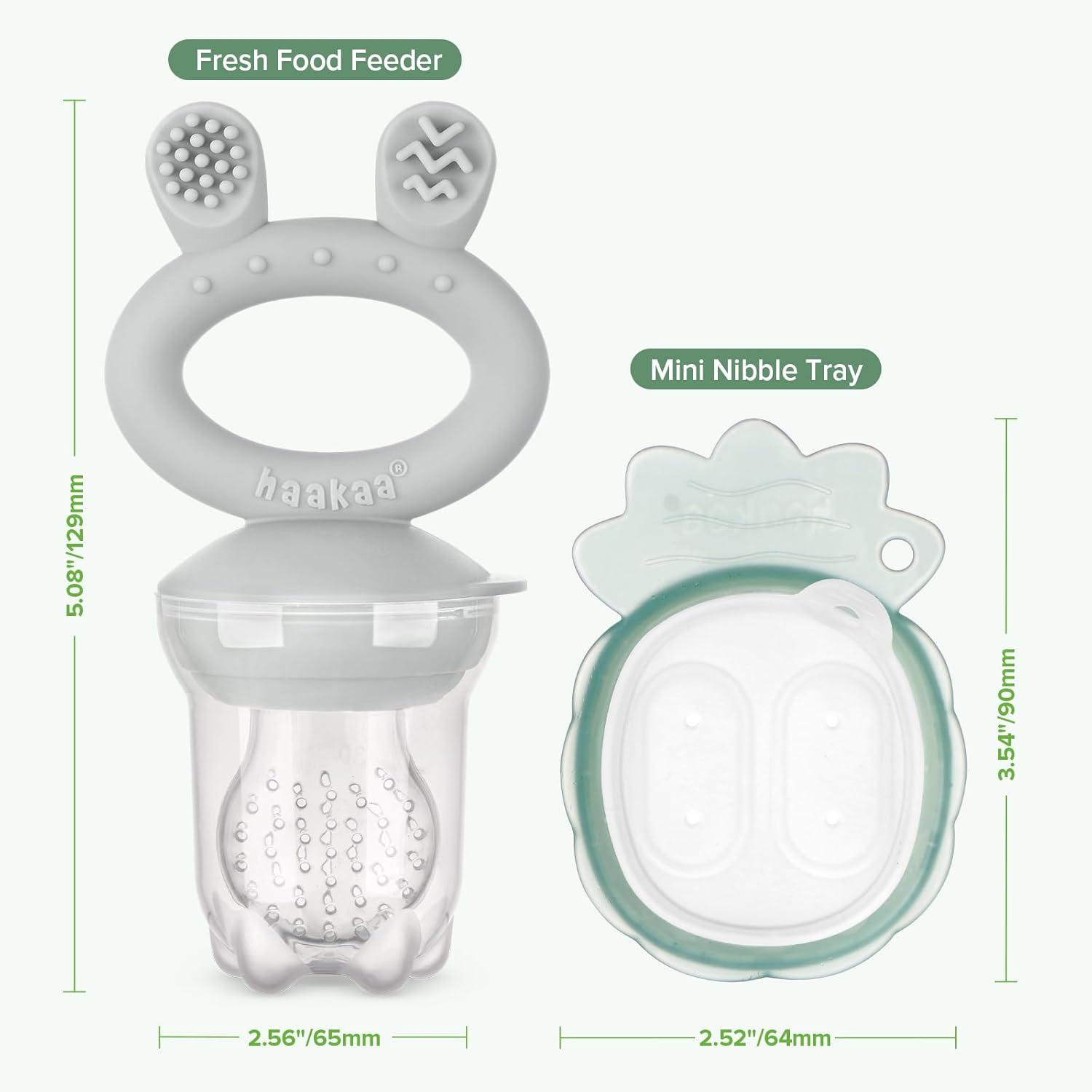 image:imageHaakaa Baby Fruit Food Feeder amp Mini Freezer Nibble Tray Combo Breastmilk Popsicle Molds for Baby Cooling Relief BPA Free Silicone Feeder for Safe Infant Self Feeding 4 Month BlushSlate Grey