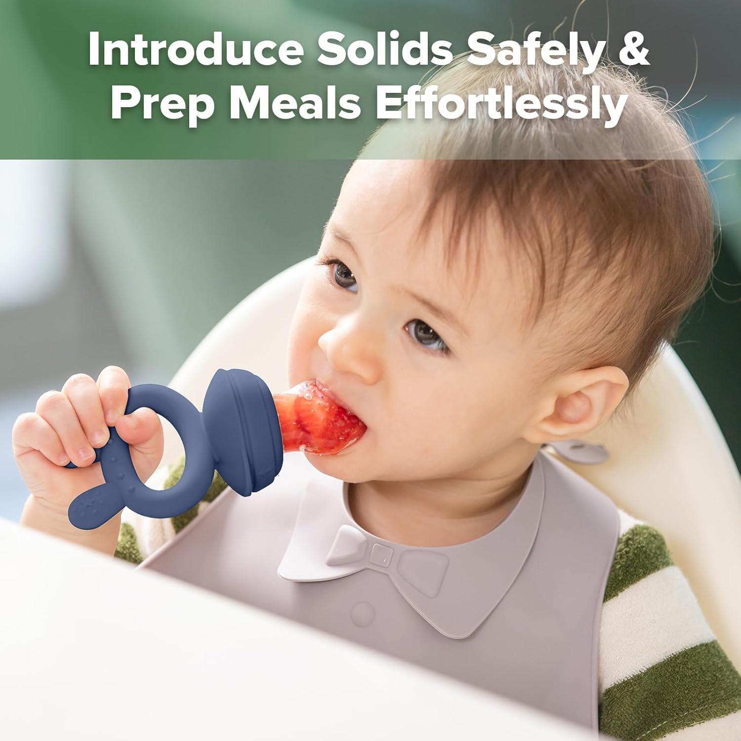 image:imageHaakaa Baby Fruit Food Feeder amp Mini Freezer Nibble Tray Combo Breastmilk Popsicle Molds for Baby Cooling Relief BPA Free Silicone Feeder for Safe Infant Self Feeding 4 Month BlushSteel Blue