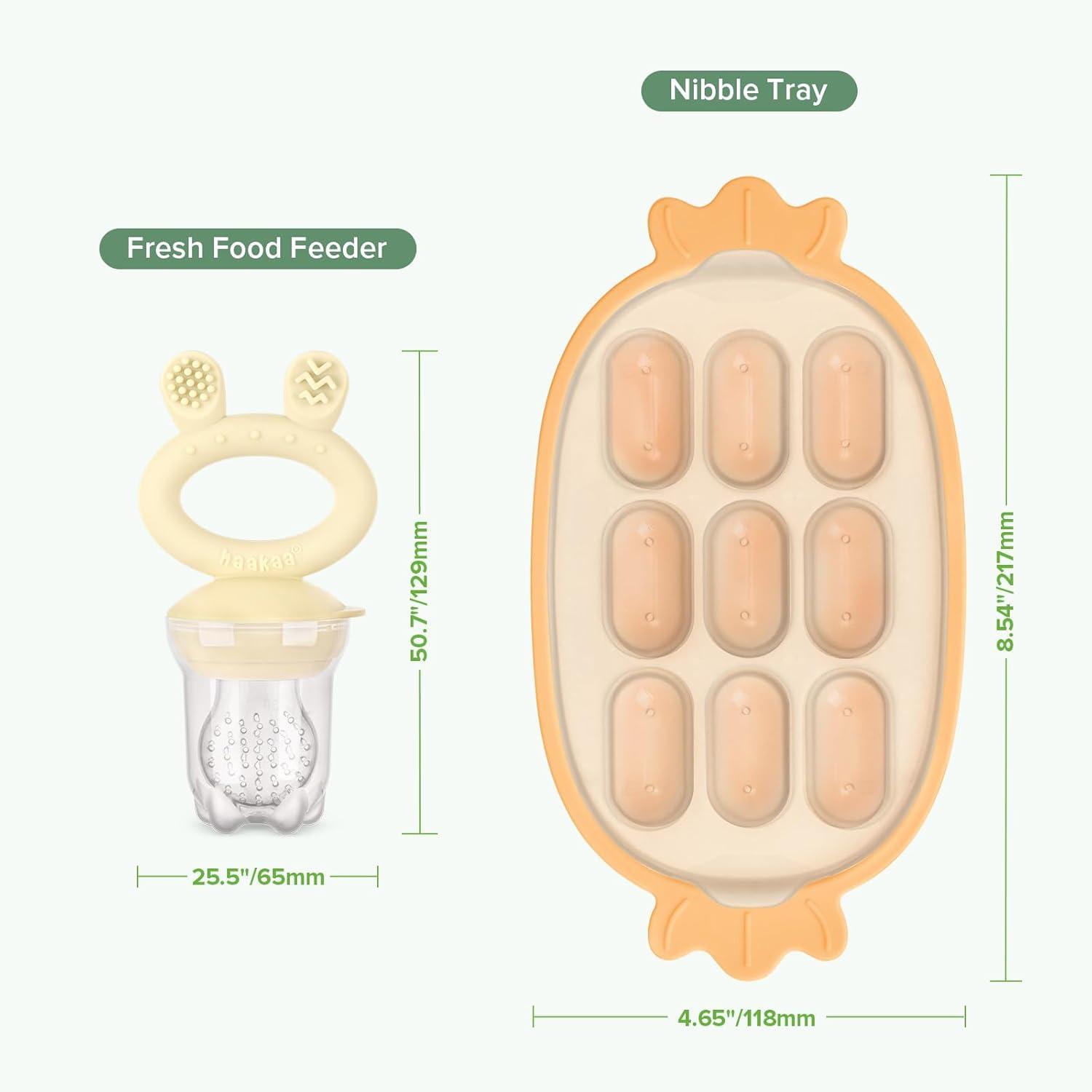 image:imageHaakaa Baby Fruit Food Feeder amp Silicone Nibble Tray Combo Breastmilk Popsicle Mold for Baby Cooling Relief BPA Free Baby Mesh Feeder for Infant Self FeedingMarigold