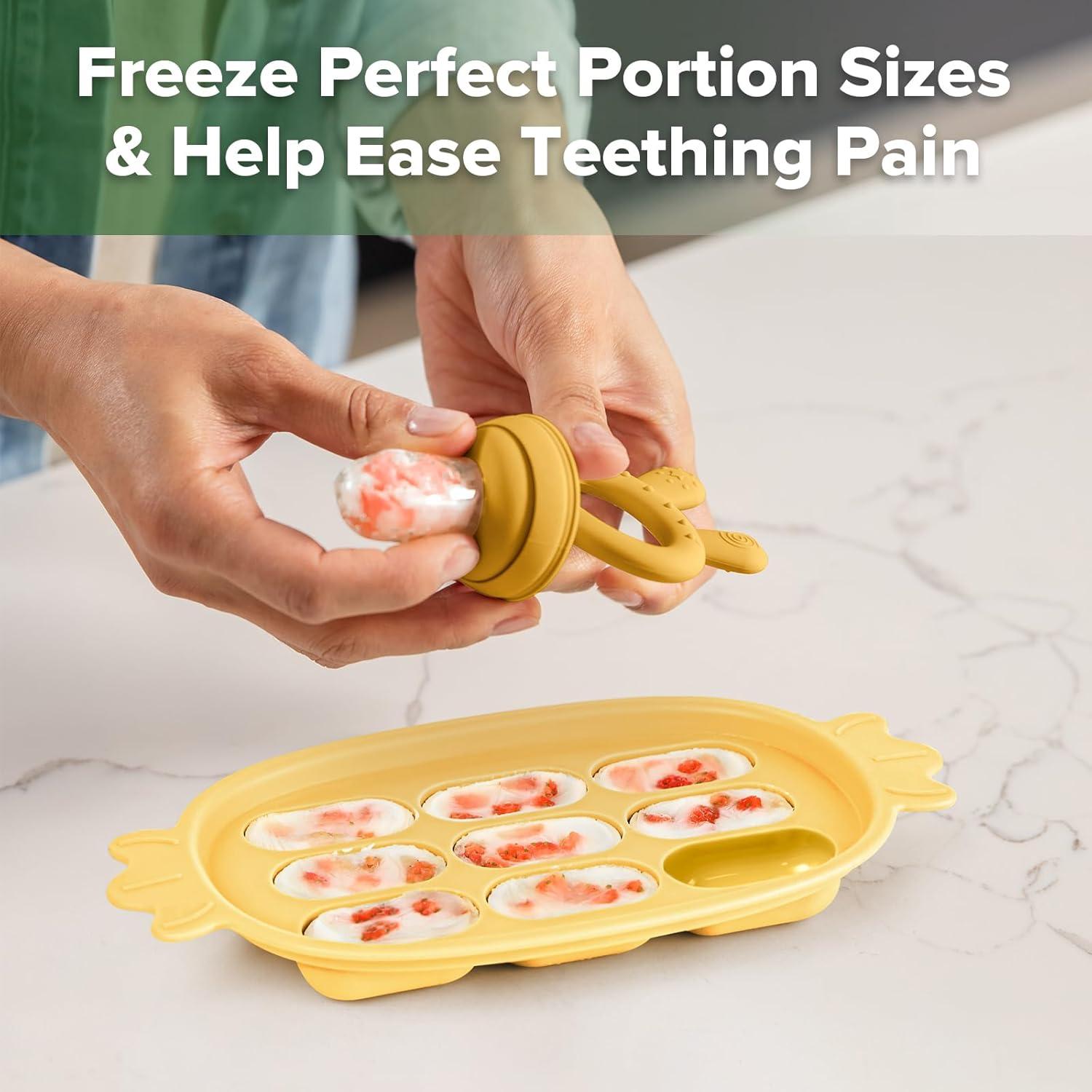 image:imageHaakaa Baby Fruit Food Feeder amp Silicone Nibble Tray Combo Breastmilk Popsicle Mold for Baby Cooling Relief BPA Free Baby Mesh Feeder for Infant Self FeedingYellow