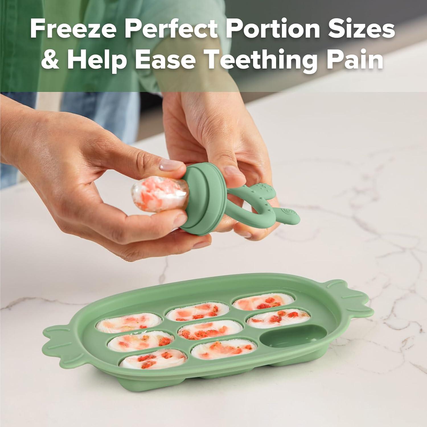 image:imageHaakaa Baby Fruit Food Feeder amp Silicone Nibble Tray Combo Breastmilk Popsicle Mold for Baby Cooling Relief BPA Free Baby Mesh Feeder for Infant Self FeedingPea Green