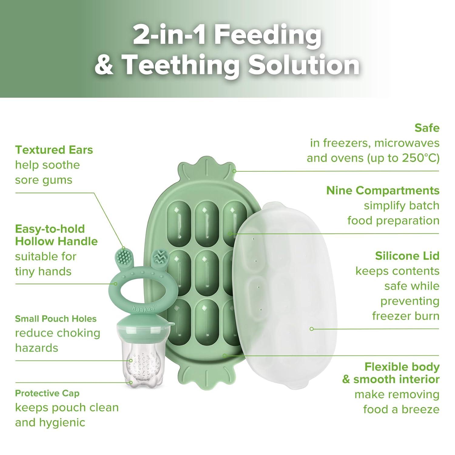 image:imageHaakaa Baby Fruit Food Feeder amp Silicone Nibble Tray Combo Breastmilk Popsicle Mold for Baby Cooling Relief BPA Free Baby Mesh Feeder for Infant Self FeedingPea Green