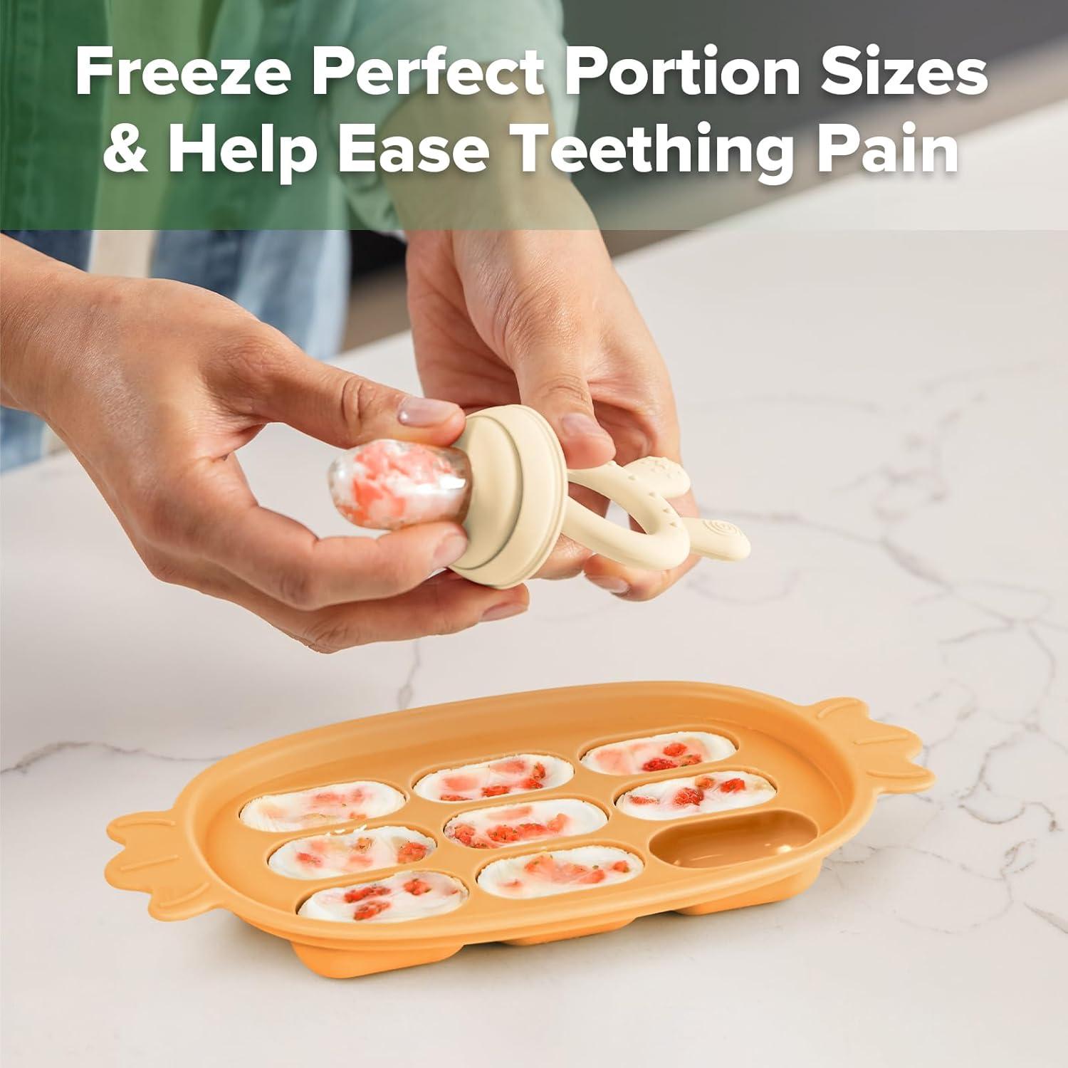 image:imageHaakaa Baby Fruit Food Feeder amp Silicone Nibble Tray Combo Breastmilk Popsicle Mold for Baby Cooling Relief BPA Free Baby Mesh Feeder for Infant Self FeedingMarigold