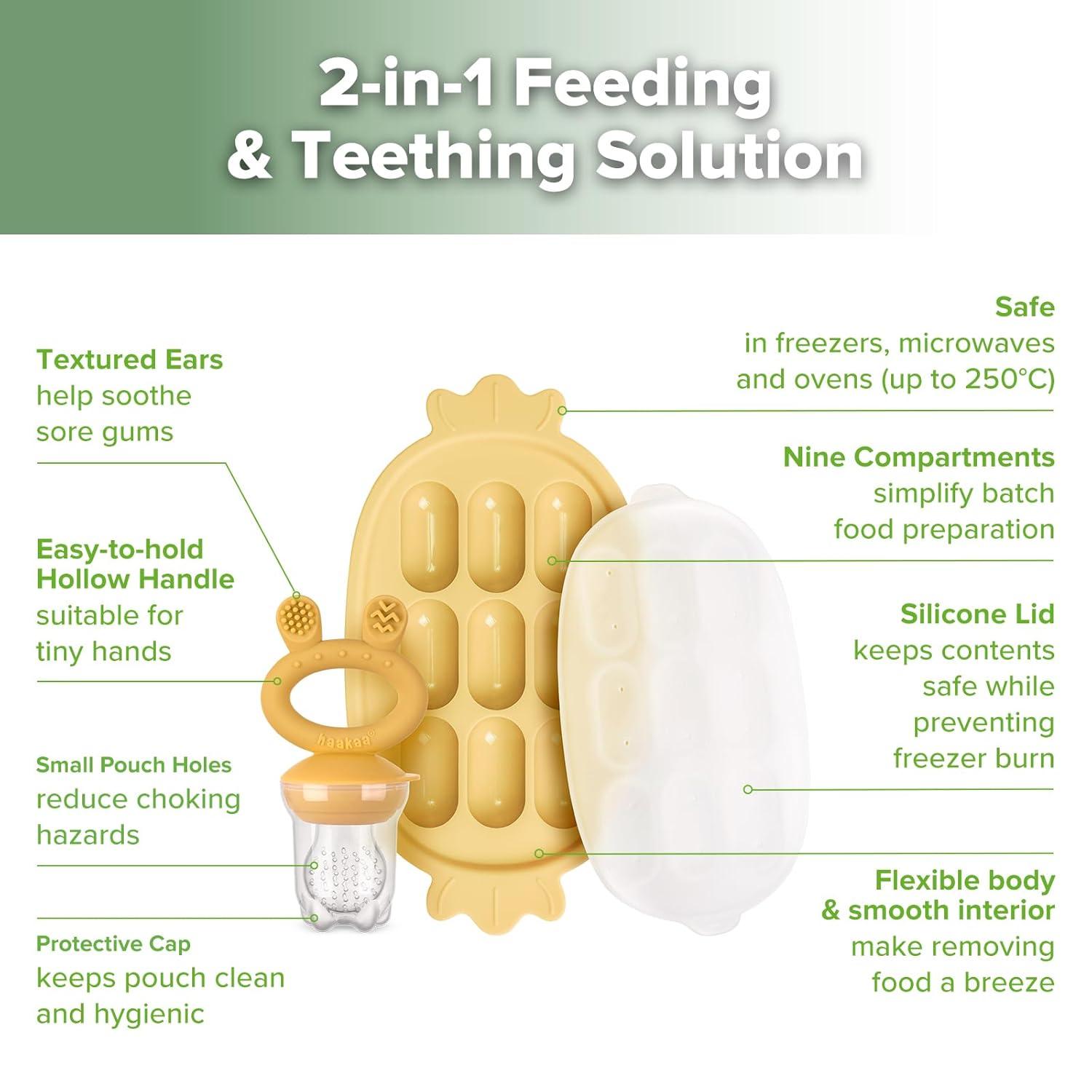 image:imageHaakaa Baby Fruit Food Feeder amp Silicone Nibble Tray Combo Breastmilk Popsicle Mold for Baby Cooling Relief BPA Free Baby Mesh Feeder for Infant Self FeedingYellow