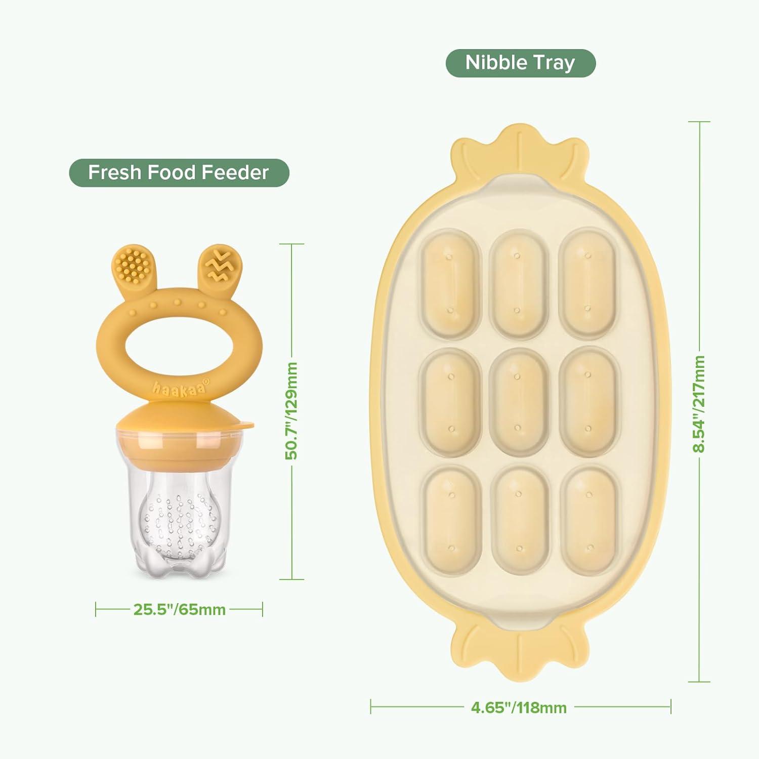 image:imageHaakaa Baby Fruit Food Feeder amp Silicone Nibble Tray Combo Breastmilk Popsicle Mold for Baby Cooling Relief BPA Free Baby Mesh Feeder for Infant Self FeedingYellow