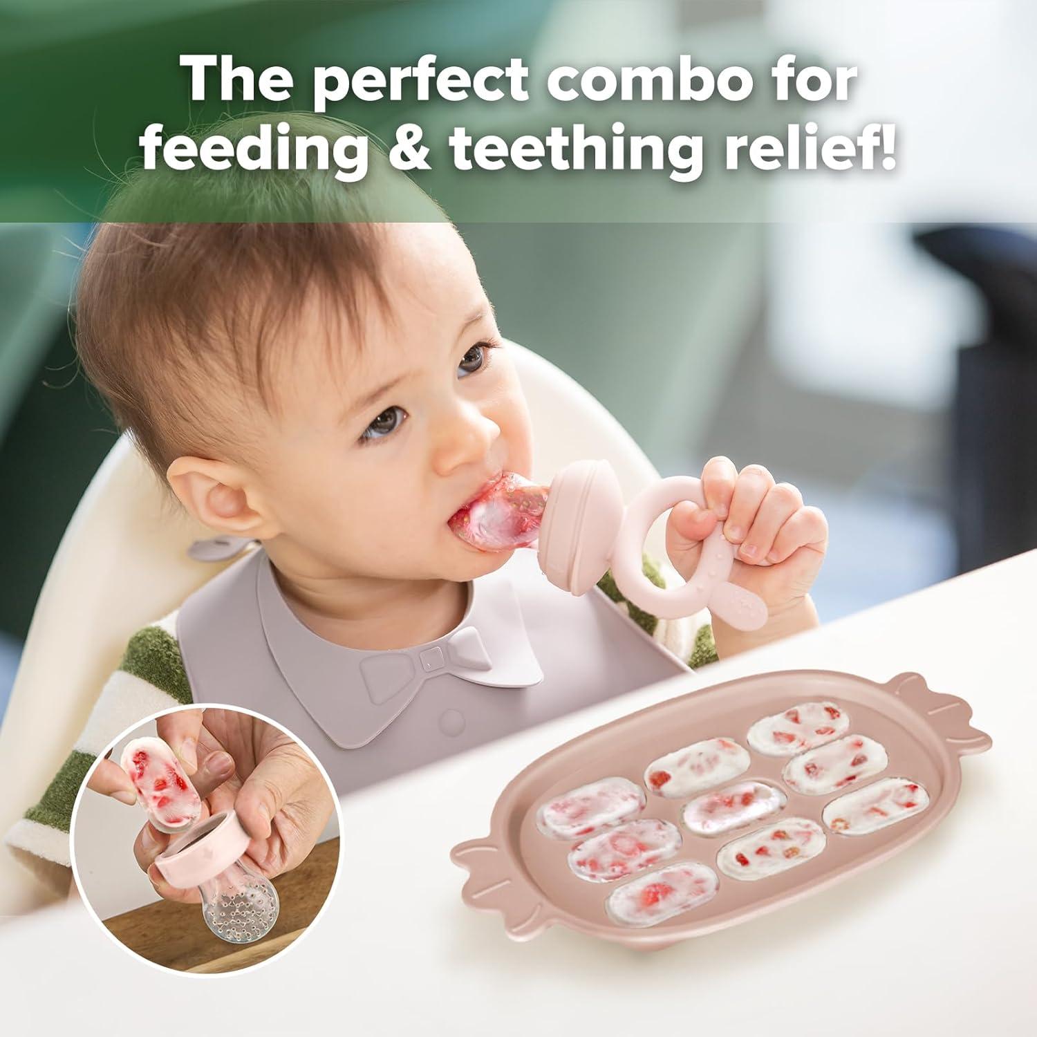 image:imageHaakaa Baby Fruit Food Feeder amp Silicone Nibble Tray Combo Breastmilk Popsicle Mold for Baby Cooling Relief BPA Free Baby Mesh Feeder for Infant Self FeedingBlush